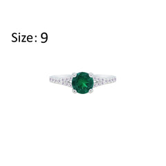 Asfour Creations Fashion Ring With Emerald Green Round Design In 925 Sterling Silver – Size 9 – RM0143-G-9