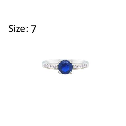 Asfour Crystal Fashion Ring With Blue Round Design In 925 Sterling Silver-RM0144-B-7