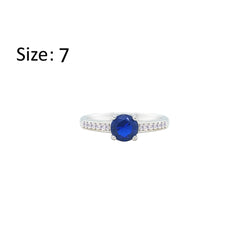 Asfour Crystal Fashion Ring With Blue Round Design In 925 Sterling Silver-RM0144-B-7