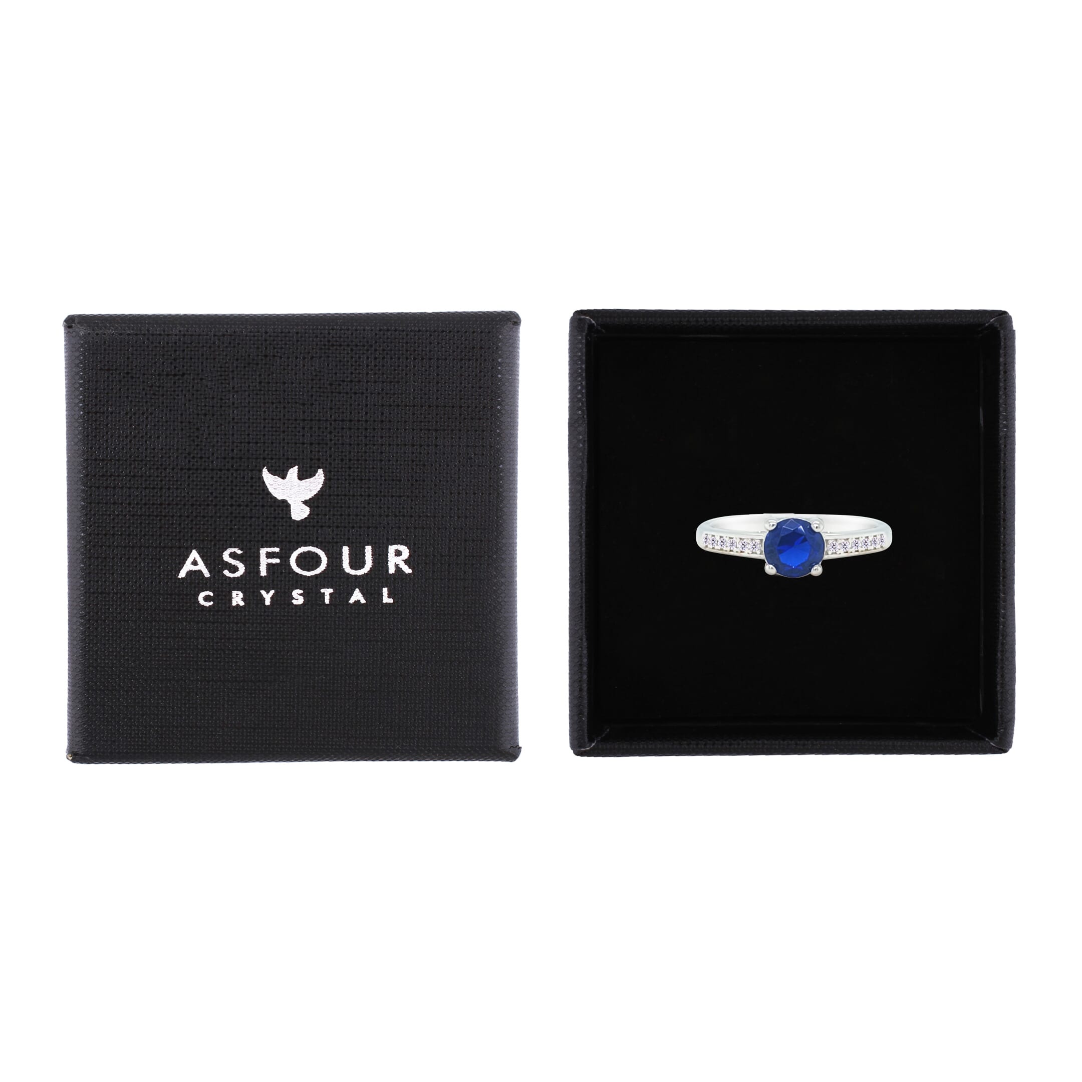 Asfour Crystal Fashion Ring With Blue Round Design In 925 Sterling Silver-RM0144-B-7