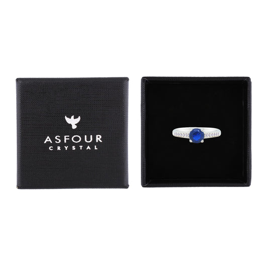 Asfour Crystal Fashion Ring With Blue Round Design In 925 Sterling Silver-RM0144-B-8