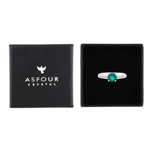 Asfour Crystal Fashion Ring With Emerald Green Round Design In 925 Sterling Silver-RM0144-G-7