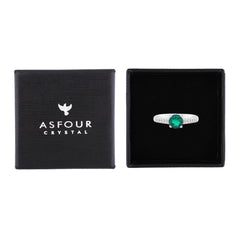 Asfour Creations Fashion Ring With Emerald Green Round Design In 925 Sterling Silver – Size 7 – RM0144-G-7