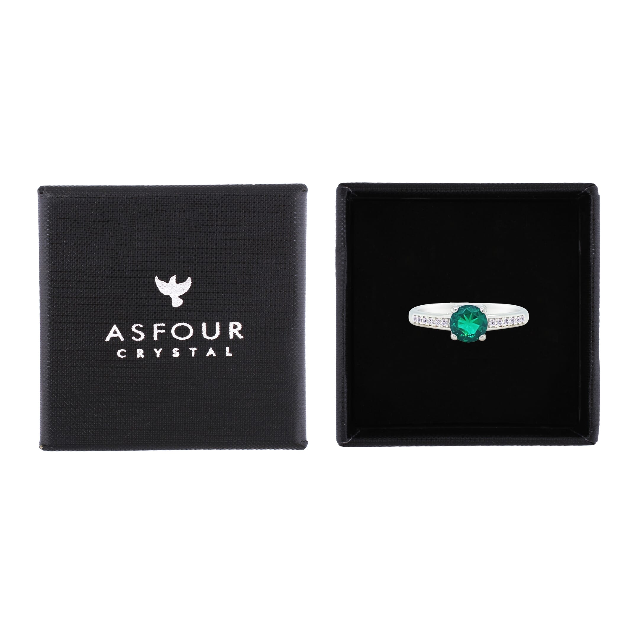 Asfour Crystal Fashion Ring With Emerald Green Round Design In 925 Sterling Silver-RM0144-G-8