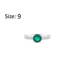 Asfour Creations Fashion Ring With Emerald Green Round Design In 925 Sterling Silver – Size 9 – RM0144-G-9