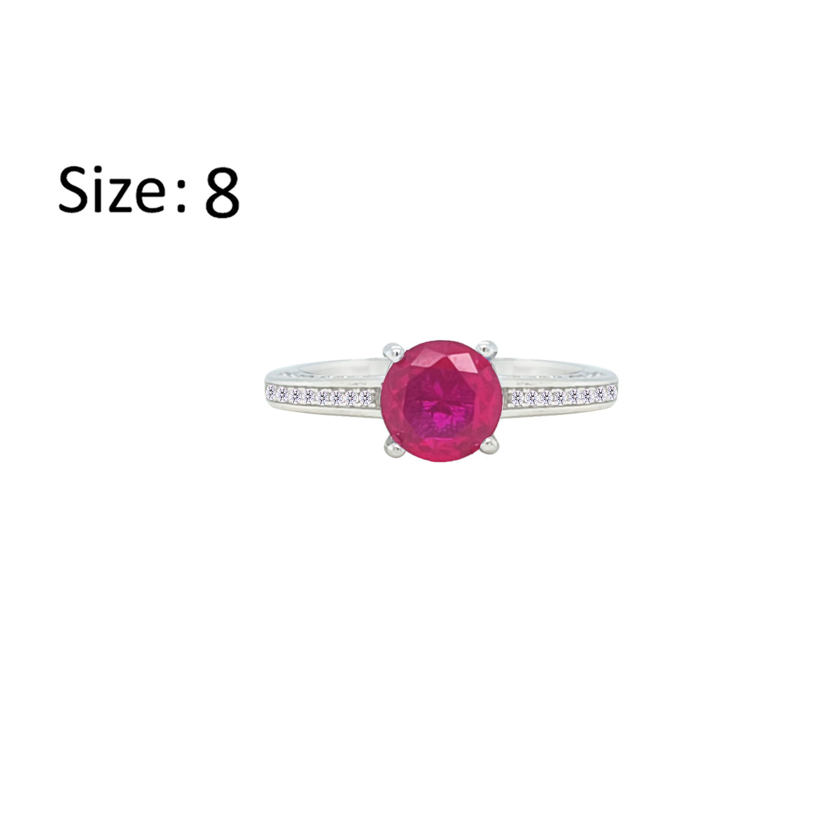 Asfour Crystal Fashion Ring With Fuchsia Round Design In 925 Sterling Silver-RM0146-F-8