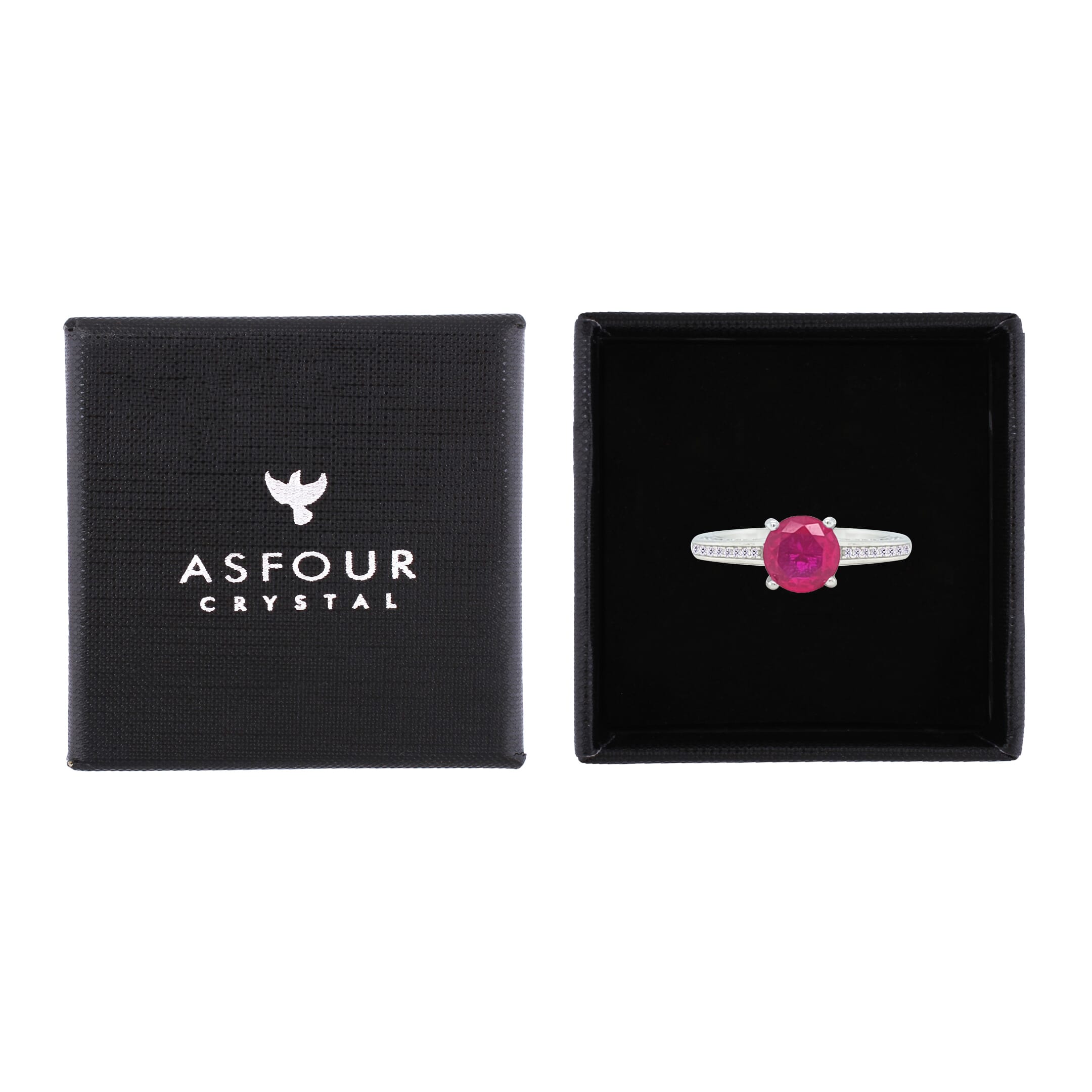 Asfour Crystal Fashion Ring With Fuchsia Round Design In 925 Sterling Silver-RM0146-F-9