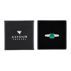 Asfour Creations Fashion Ring With Emerald Green Round Design In 925 Sterling Silver – Size 7 – RM0146-G-7