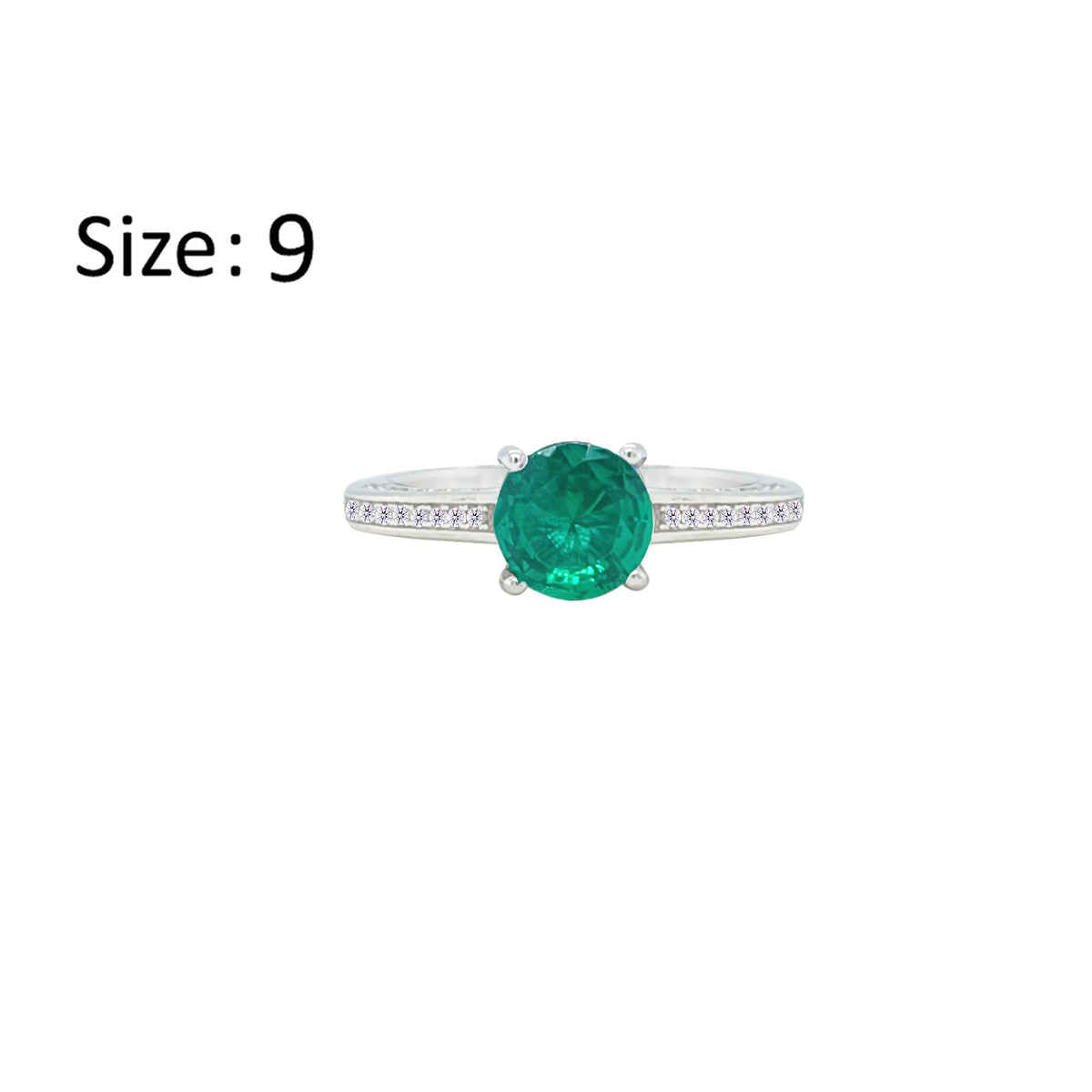 Asfour Crystal Fashion Ring With Emerald Green Round Design In 925 Sterling Silver-RM0146-G-9