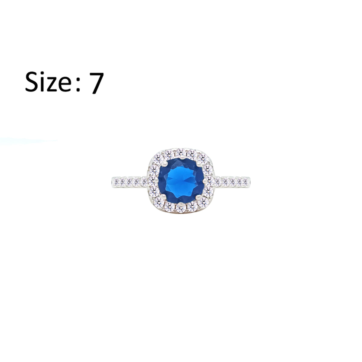 Asfour Crystal Halo Ring With Blue Square Design In 925 S-RM0147-B-7