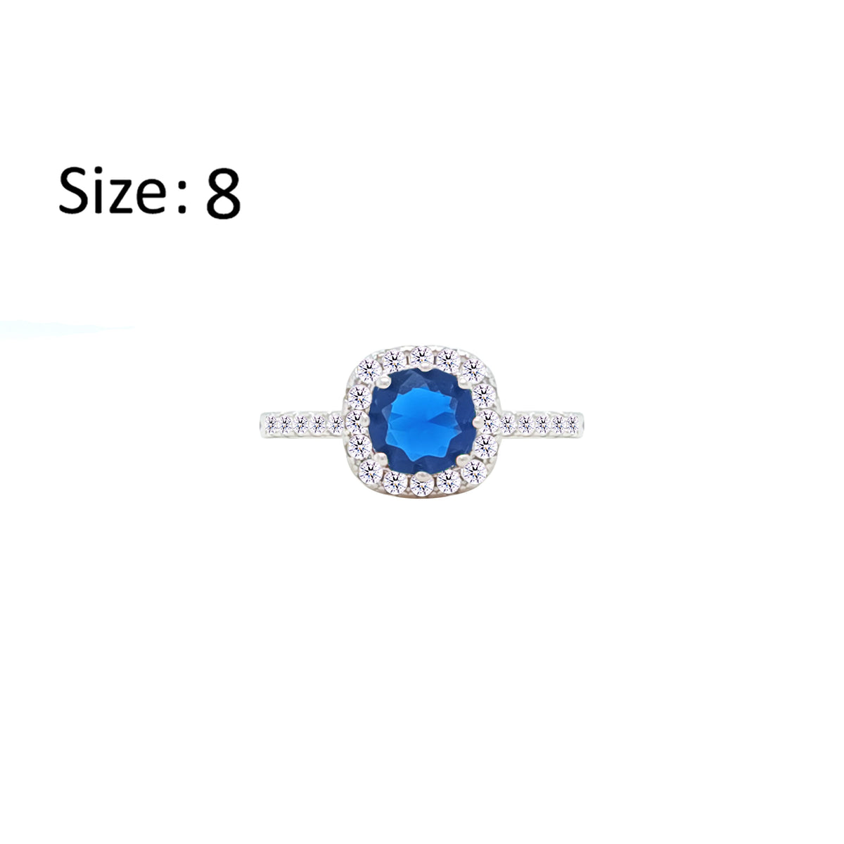 Asfour Crystal Halo Ring With Blue Square Design In 925 S-RM0147-B-8