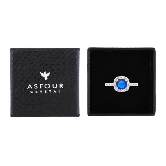 Asfour Crystal Halo Ring With Blue Square Design In 925 S-RM0147-B-8