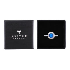 Asfour Crystal Halo Ring With Blue Square Design In 925 S-RM0147-B-8