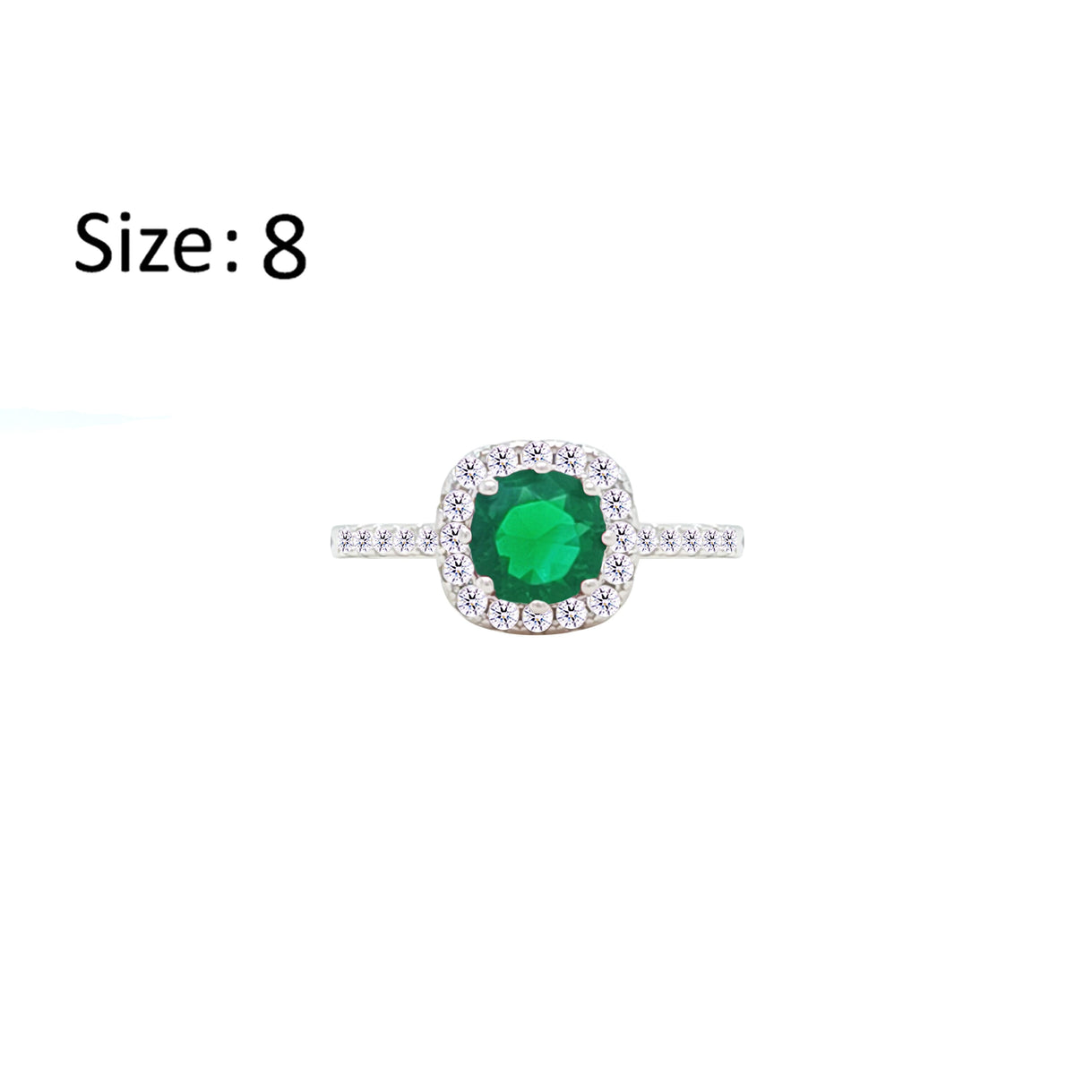 Asfour Crystal Halo Ring With Emerald Green Square Design In 925 S-RM0147-G-8