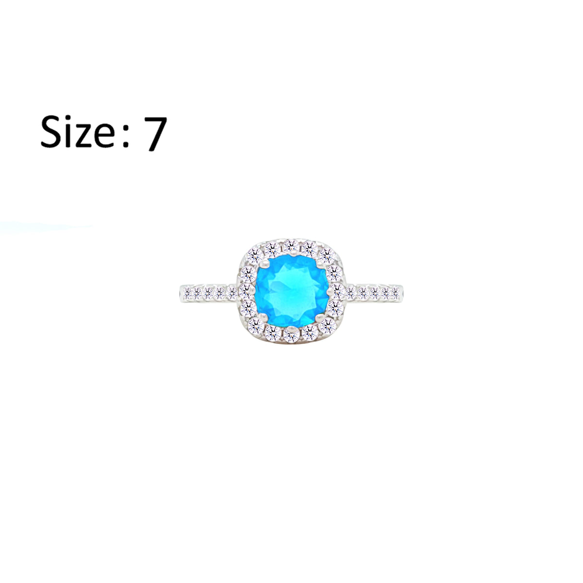 Asfour Crystal Halo Ring With Aquamarine Square Design In 925 S-RM0147-M-7