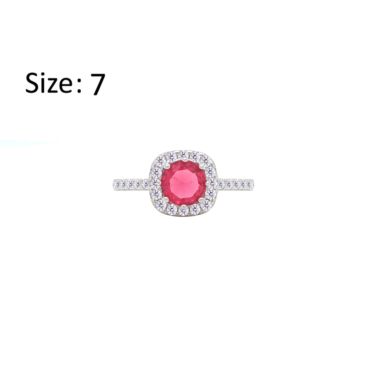 Asfour Crystal Halo Ring With Ruby Square Design In 925 S-RM0147-R-7