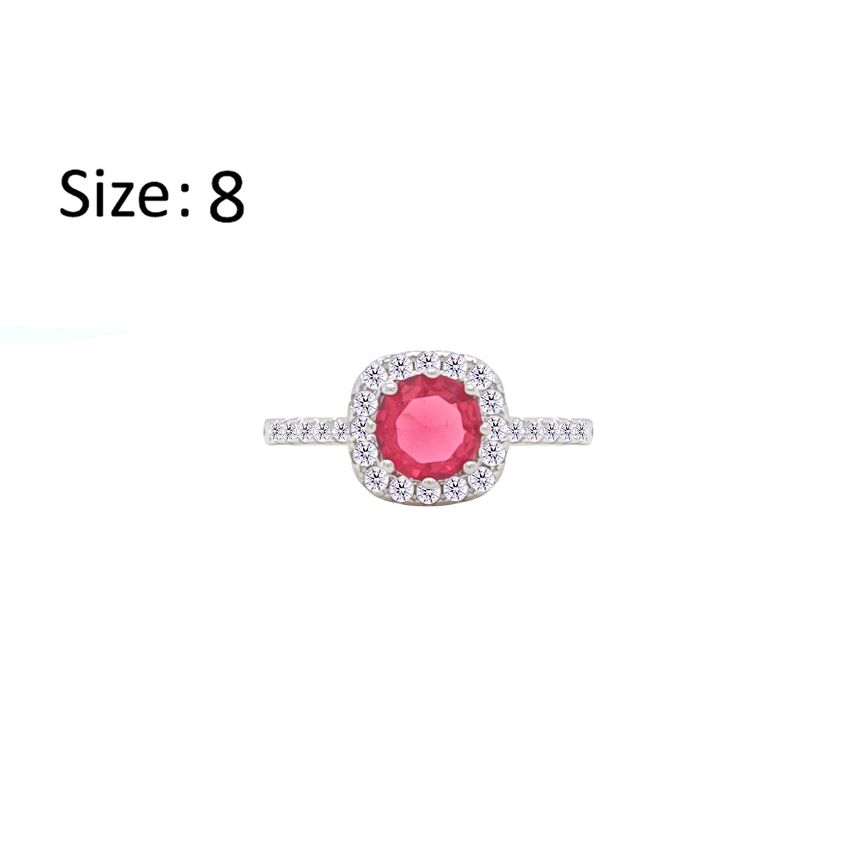 Asfour Crystal Halo Ring With Ruby Square Design In 925 S-RM0147-R-8