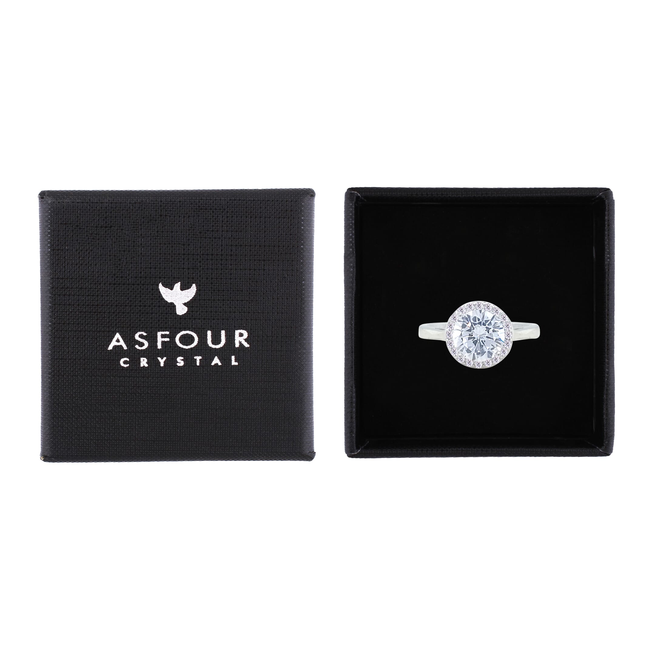 Asfour Crystal Halo Ring With Zircon Round Design In 925 Sterling Silver-RM0148-7