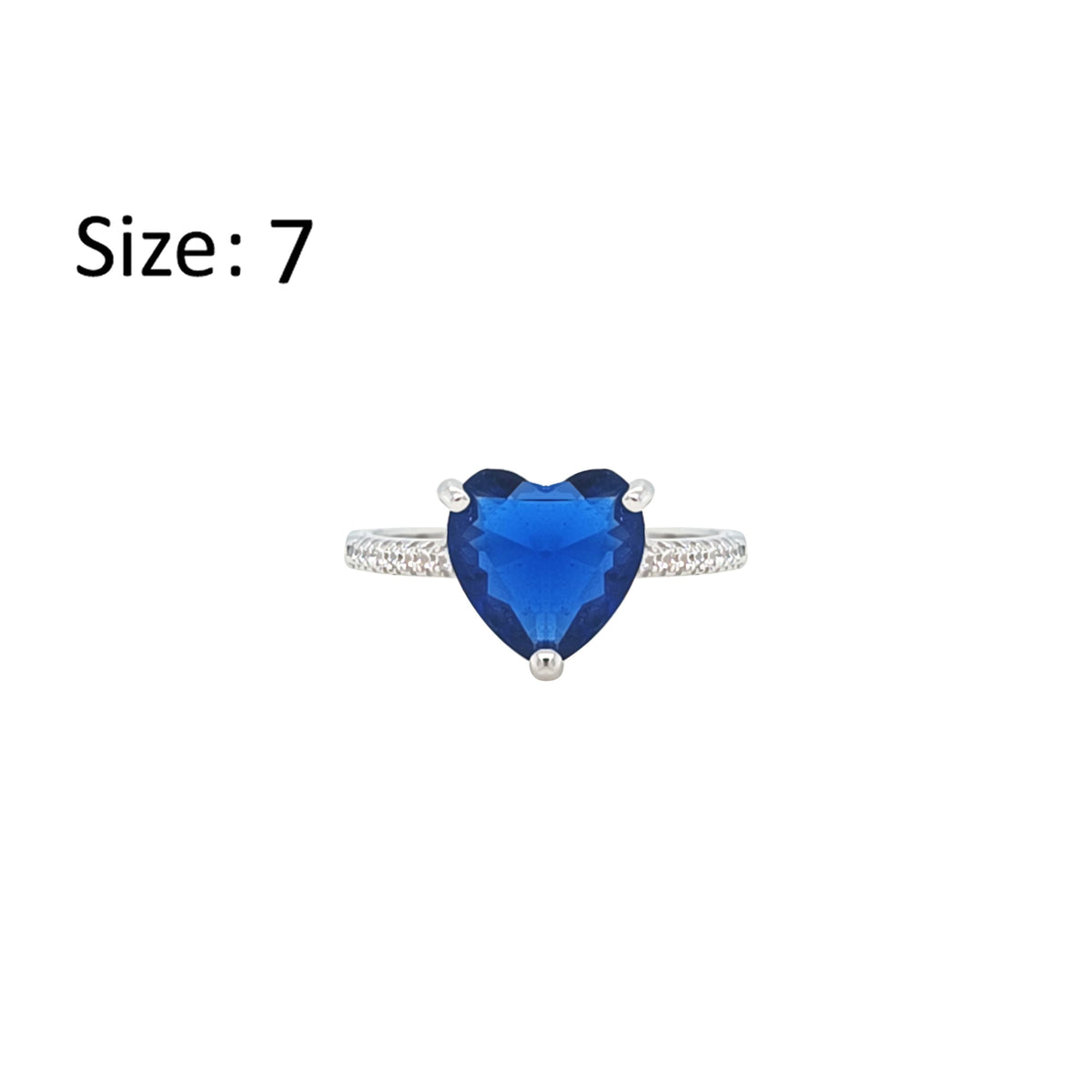 Asfour Crystal Fashion Ring With Blue Heart Design In 925 Sterling Silver-RM0149-B-7
