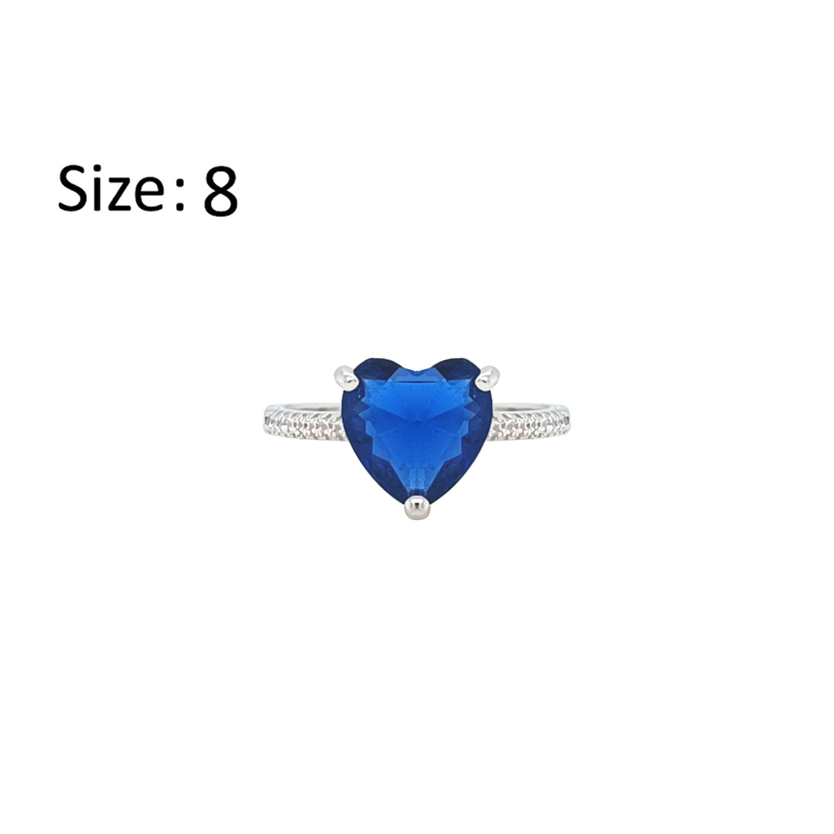 Asfour Crystal Fashion Ring With Blue Heart Design In 925 Sterling Silver-RM0149-B-8