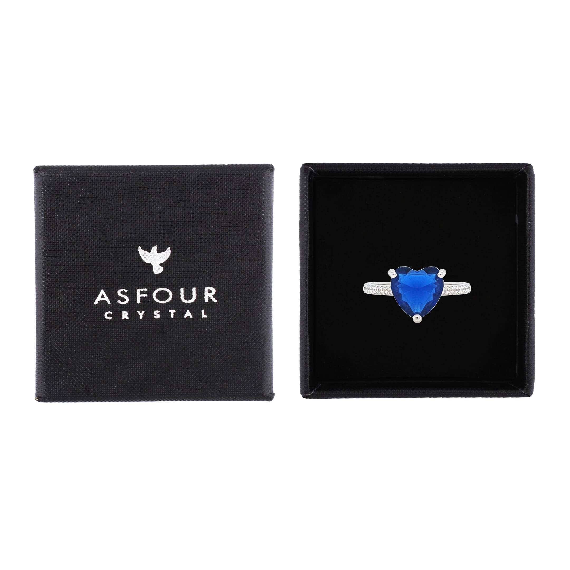 Asfour Crystal Fashion Ring With Blue Heart Design In 925 Sterling Silver-RM0149-B-8