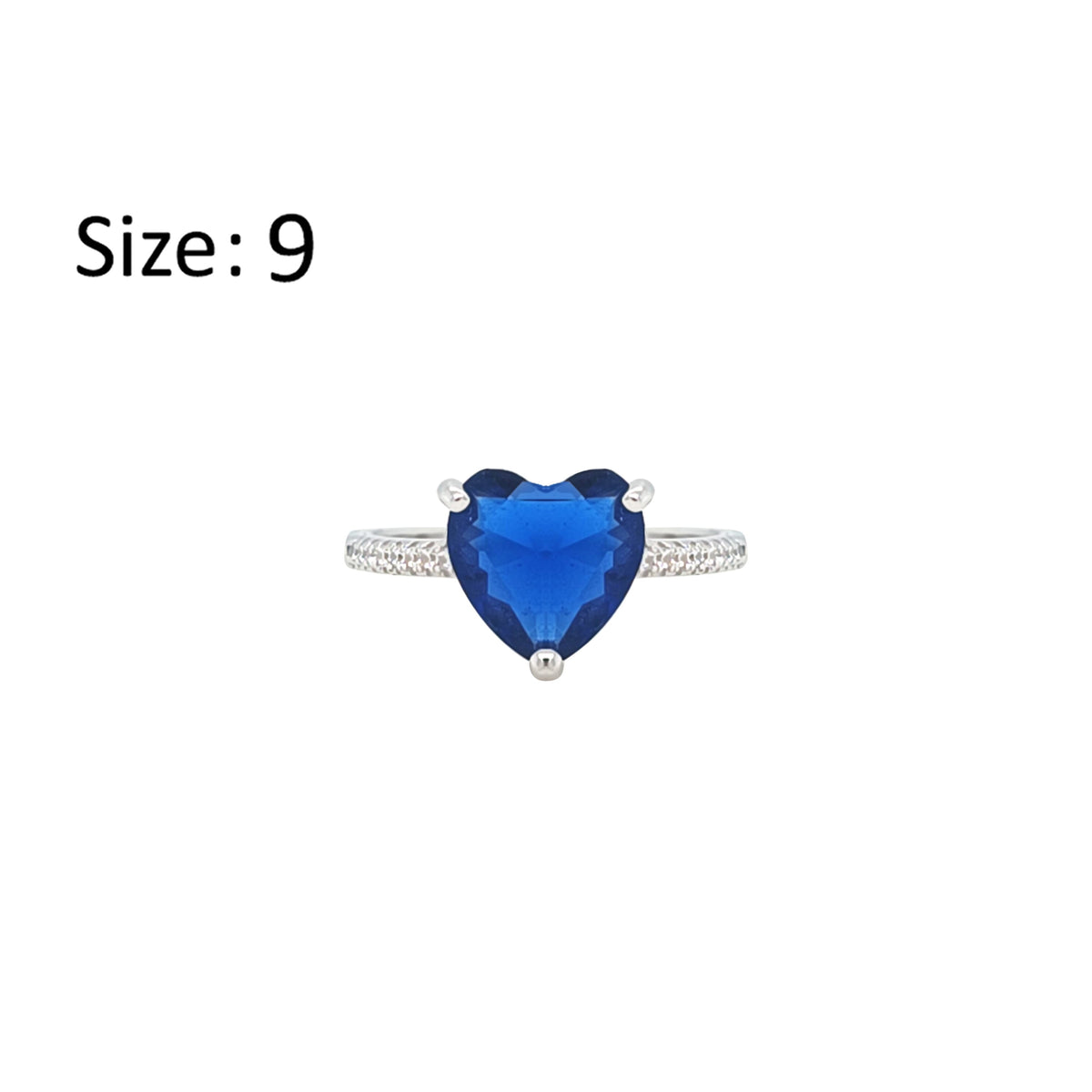 Asfour Crystal Fashion Ring With Blue Heart Design In 925 Sterling Silver-RM0149-B-9
