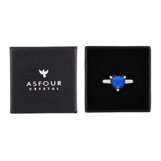 Asfour Crystal Fashion Ring With Blue Heart Design In 925 Sterling Silver-RM0149-B-9