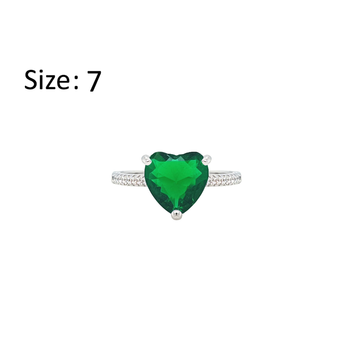 Asfour Crystal Fashion Ring With Emerald Green Heart Design In 925 Sterling Silver-RM0149-G-7