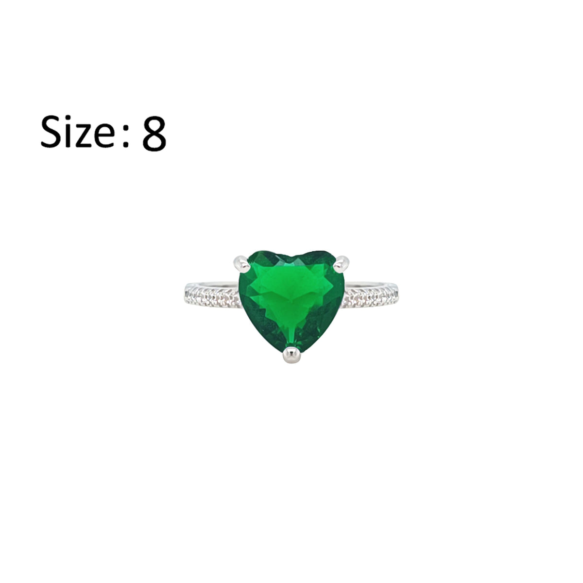 Asfour Crystal Fashion Ring With Emerald Green Heart Design In 925 Sterling Silver-RM0149-G-8