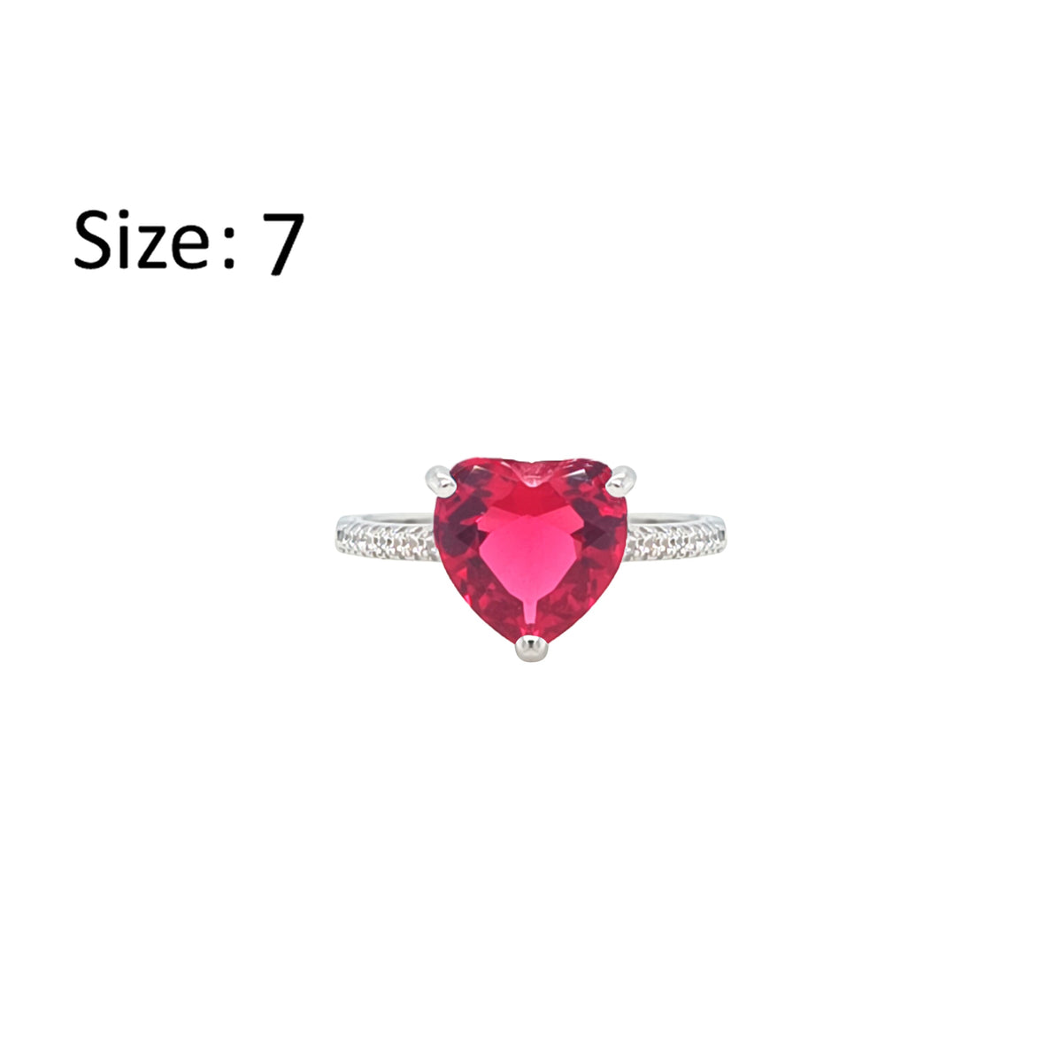 Asfour Crystal Fashion Ring With Ruby Heart Design In 925 Sterling Silver-RM0149-R-7