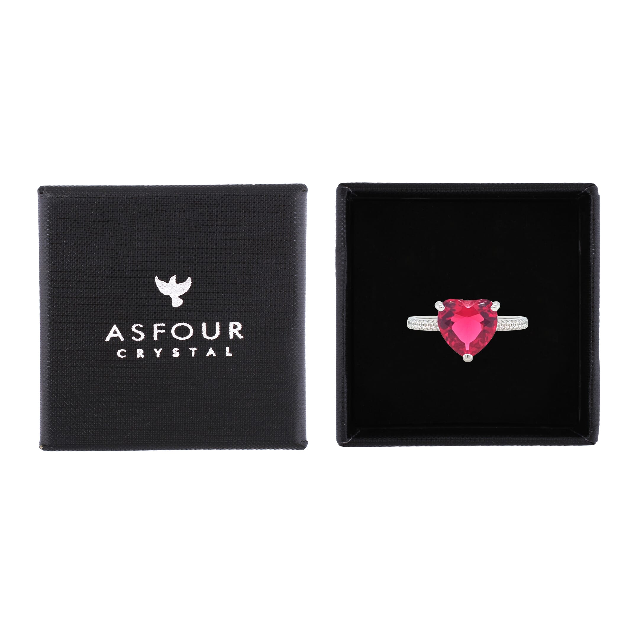 Asfour Crystal Fashion Ring With Ruby Heart Design In 925 Sterling Silver-RM0149-R-7