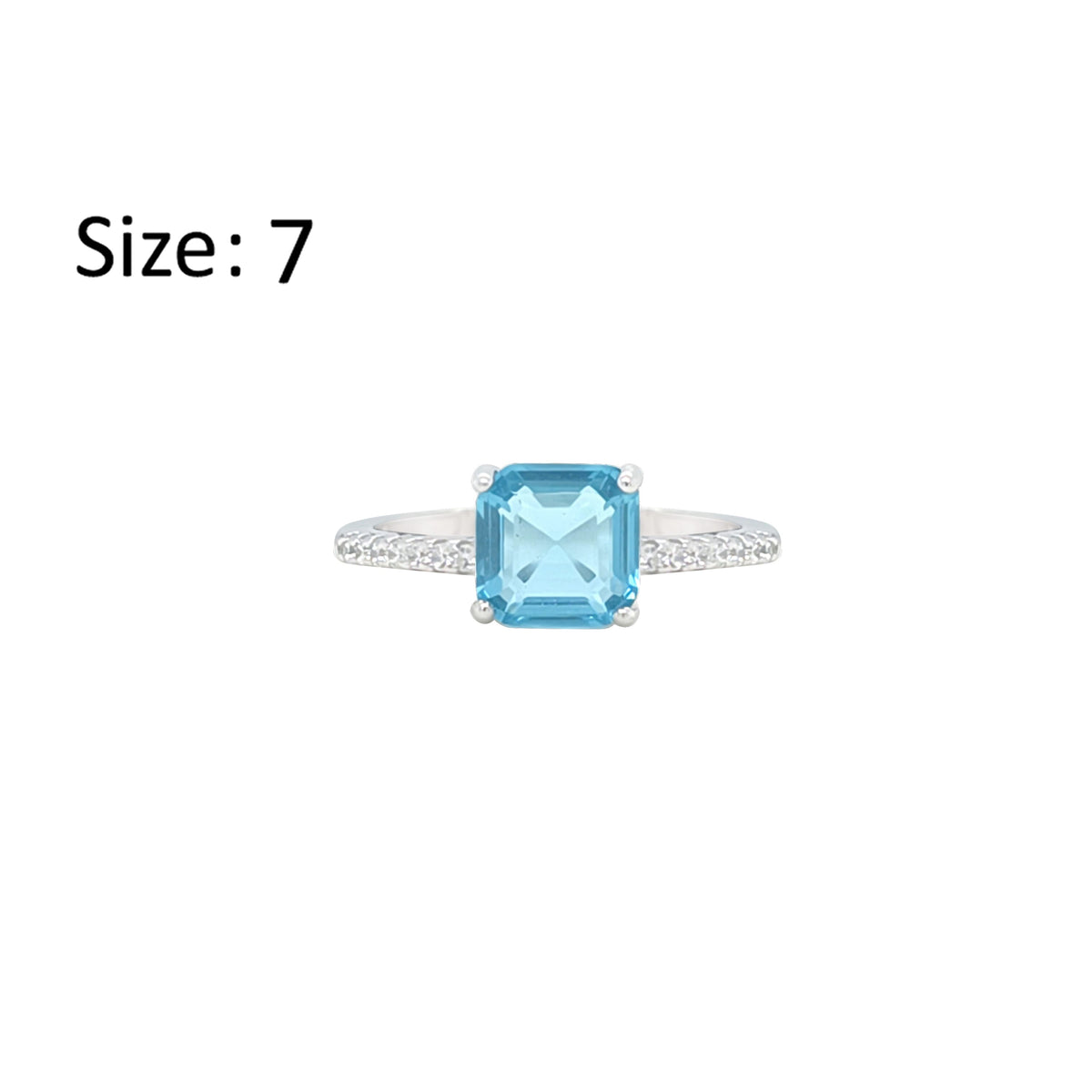 Asfour Crystal Fashion Ring With Aquamarine Square Design In 925 Sterling Silver-RM0150-M-7