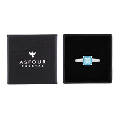 Asfour Creations Fashion Ring With Aquamarine Square Design In 925 Sterling Silver – Size 7 – RM0150-M-7