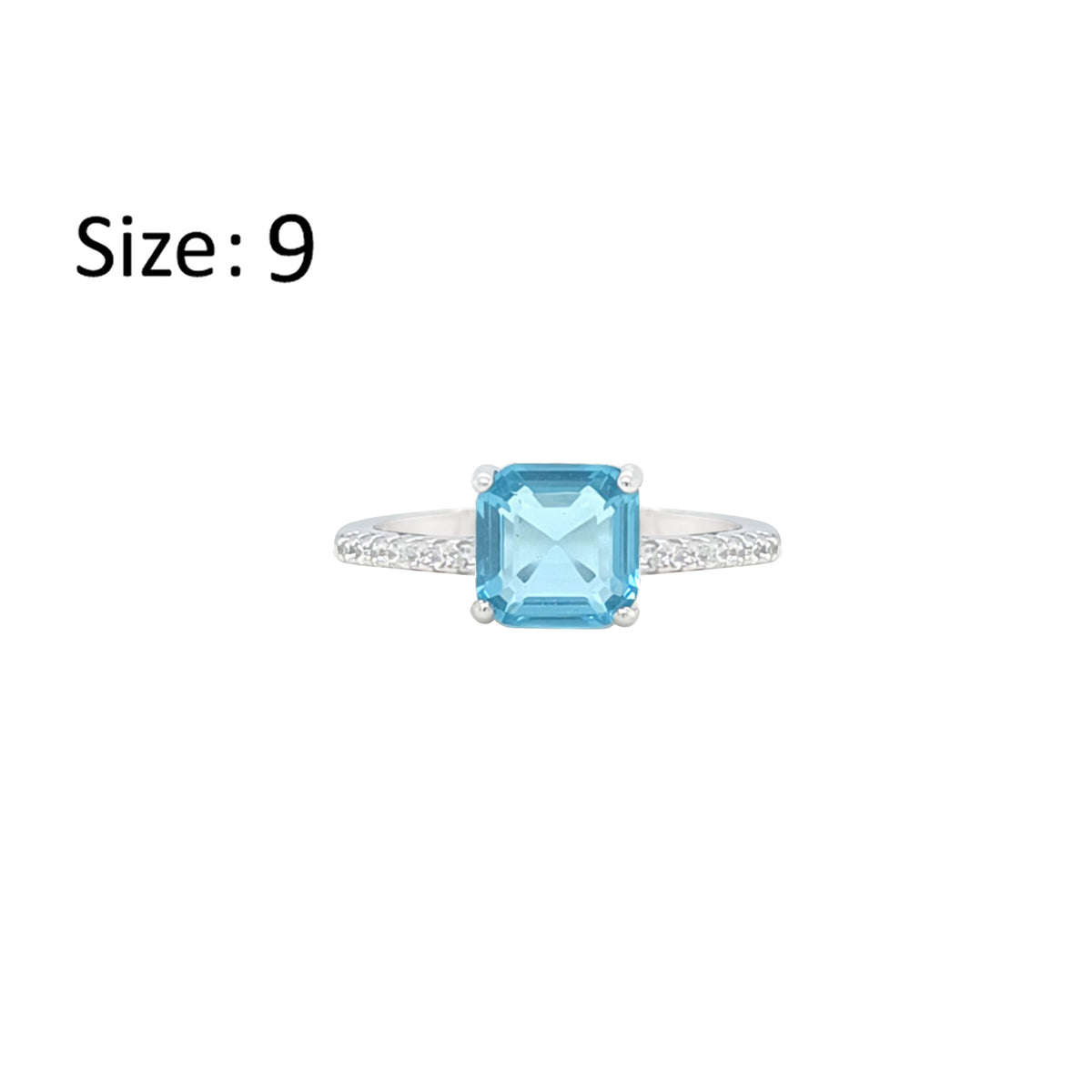 Asfour Crystal Fashion Ring With Aquamarine Square Design In 925 Sterling Silver-RM0150-M-9
