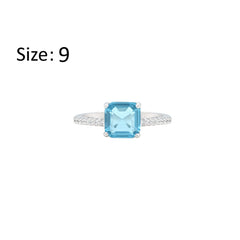Asfour Creations Fashion Ring With Aquamarine Square Design In 925 Sterling Silver – Size 9 – RM0150-M-9