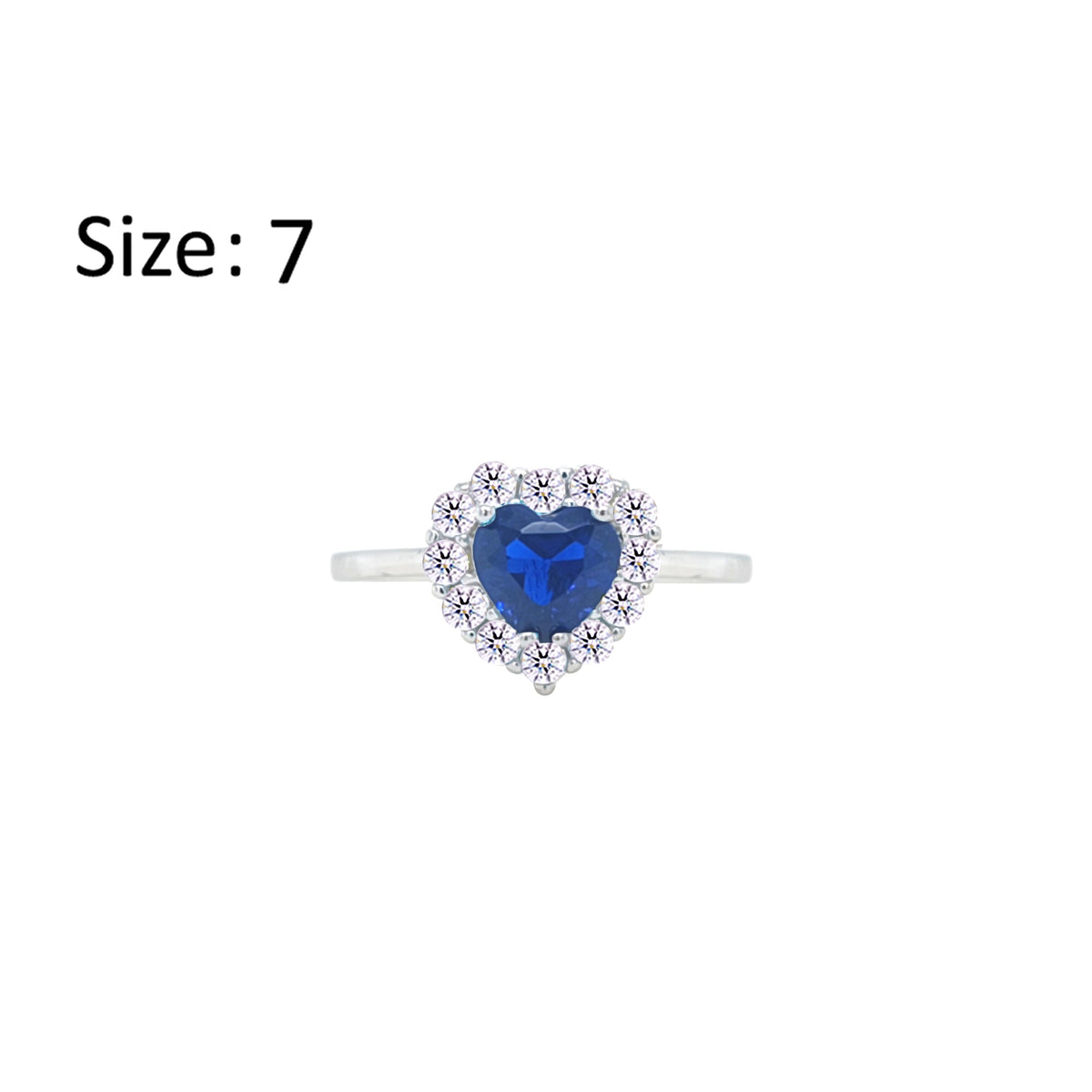 Asfour Crystal Halo Ring With Blue Heart Design In 925 Sterling Silver-RM0151-WB-7