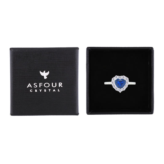 Asfour Crystal Halo Ring With Blue Heart Design In 925 Sterling Silver-RM0151-WB-7