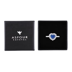 Asfour Crystal Halo Ring With Blue Heart Design In 925 Sterling Silver-RM0151-WB-7