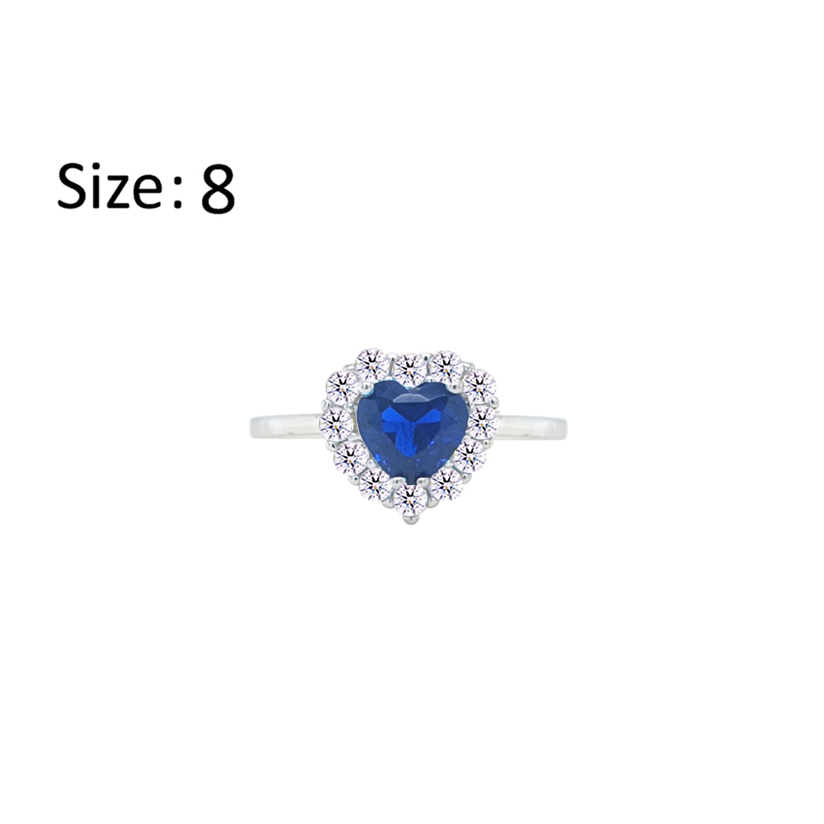Asfour Crystal Halo Ring With Blue Heart Design In 925 Sterling Silver-RM0151-WB-8