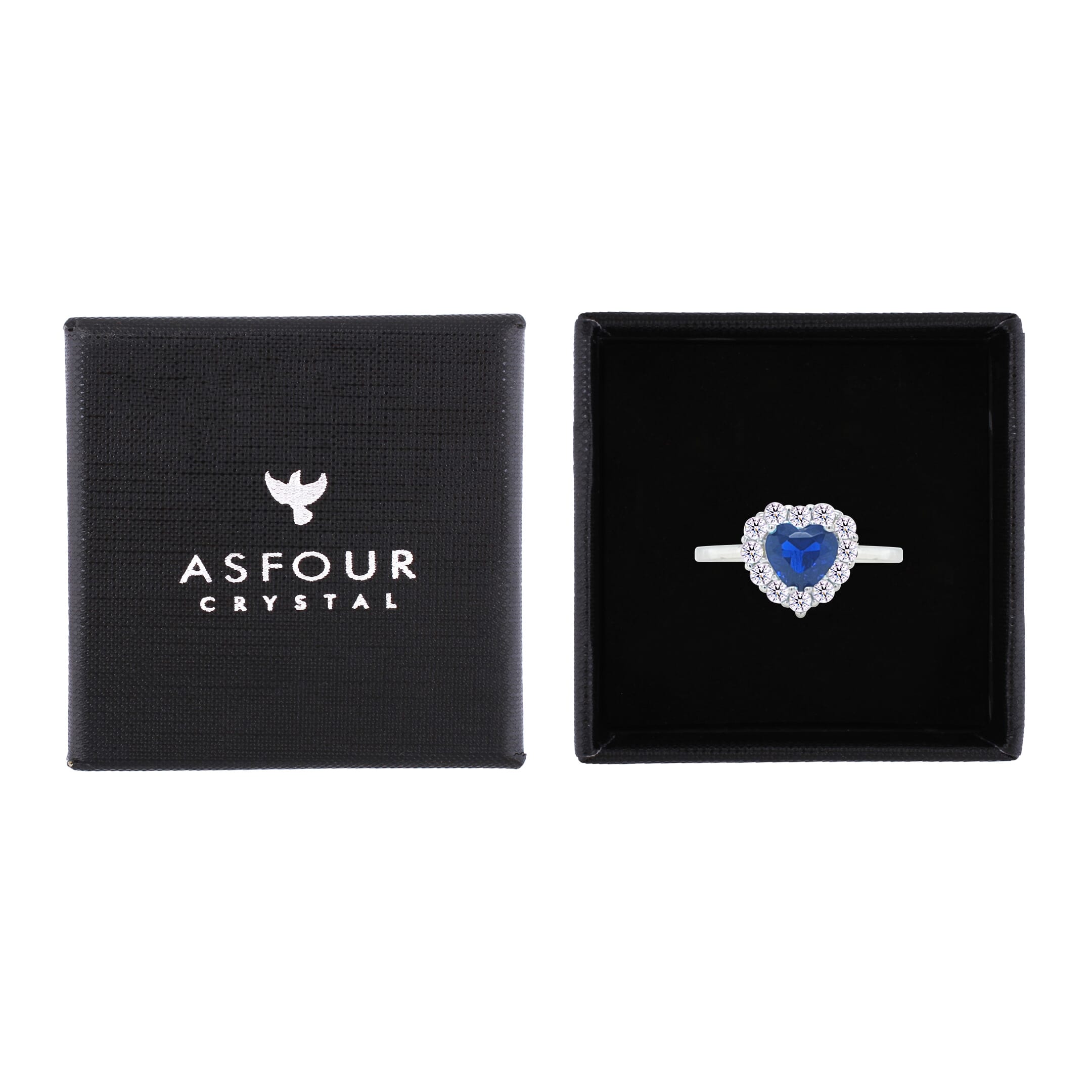 Asfour Crystal Halo Ring With Blue Heart Design In 925 Sterling Silver-RM0151-WB-8