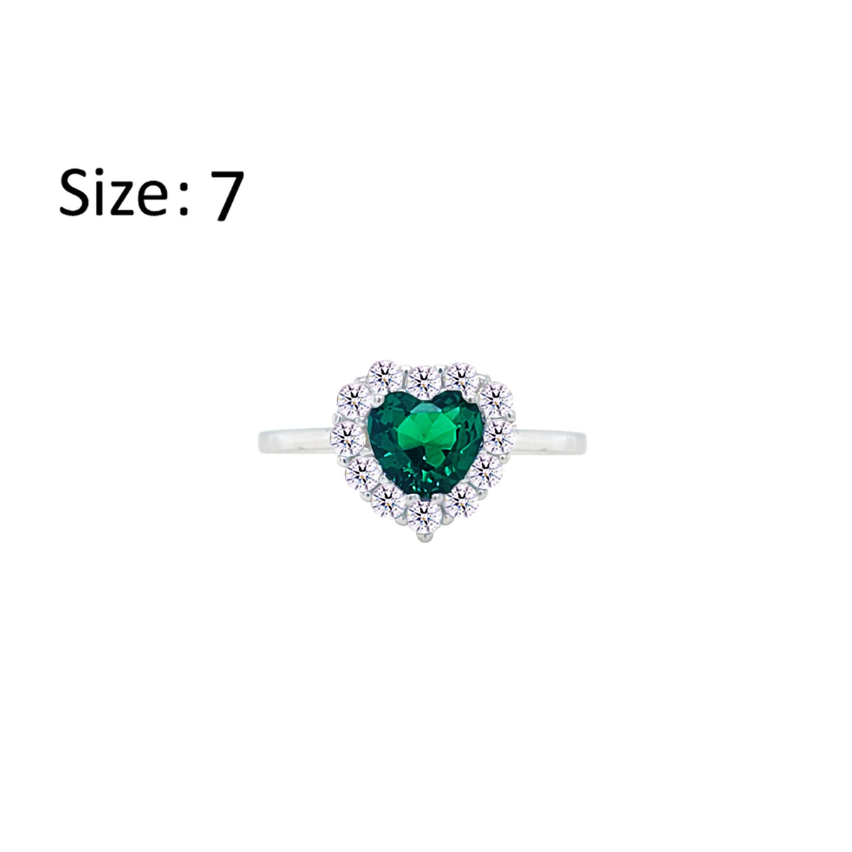 Asfour Crystal Halo Ring With Emerald Green Heart Design In 925 Sterling Silver-RM0151-WG-7