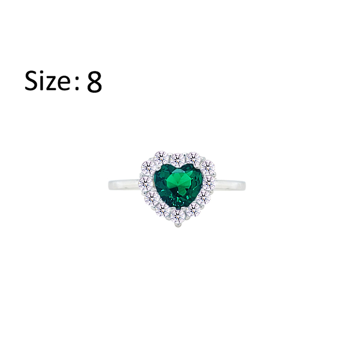 Asfour Crystal Halo Ring With Emerald Green Heart Design In 925 Sterling Silver-RM0151-WG-8
