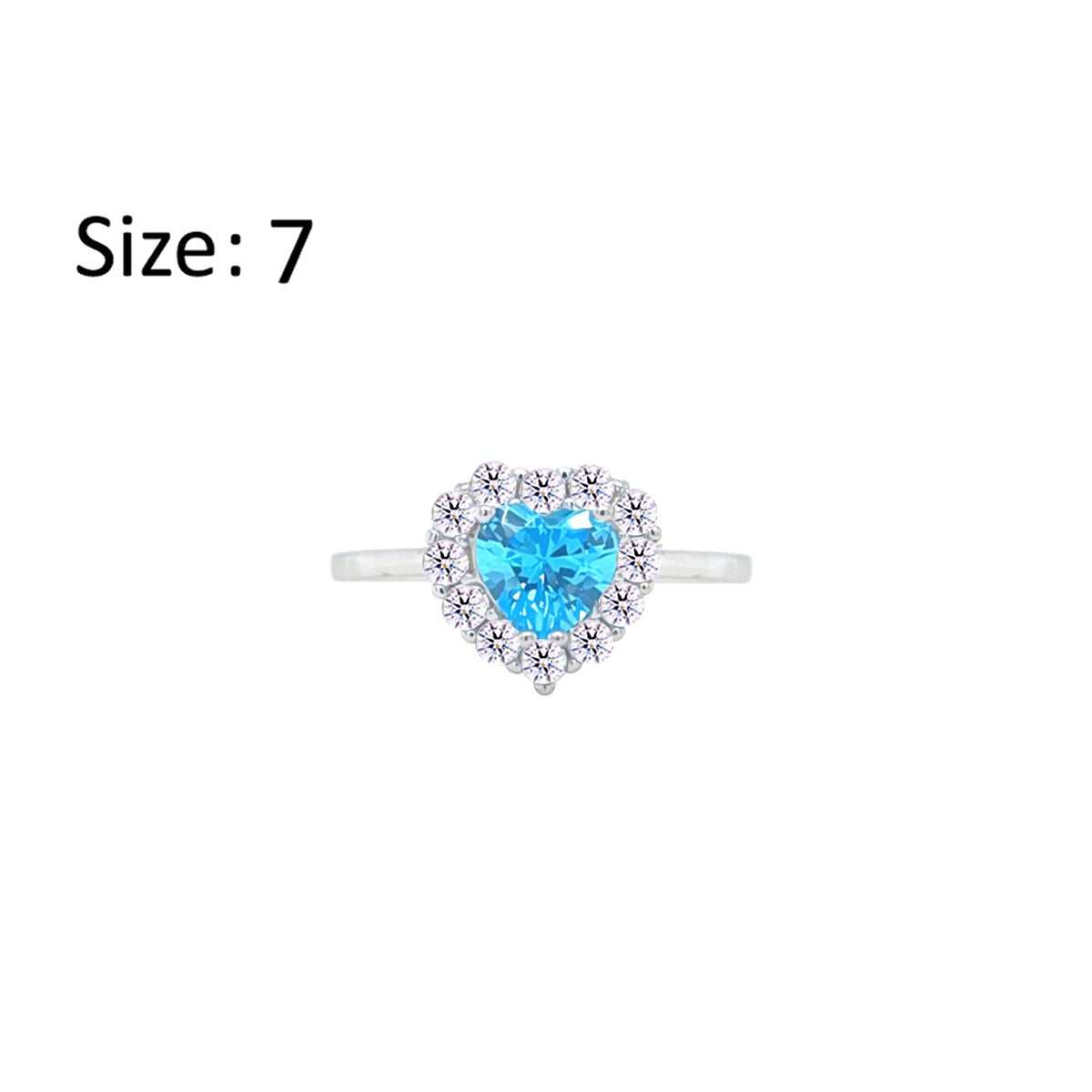 Asfour Crystal Halo Ring With Aquamarine Heart Design In 925 Sterling Silver-RM0151-WM-7