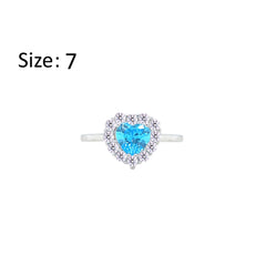 Asfour Creations Halo Ring With Aquamarine Heart Design In 925 Sterling Silver – Size 7 – RM0151-WM-7