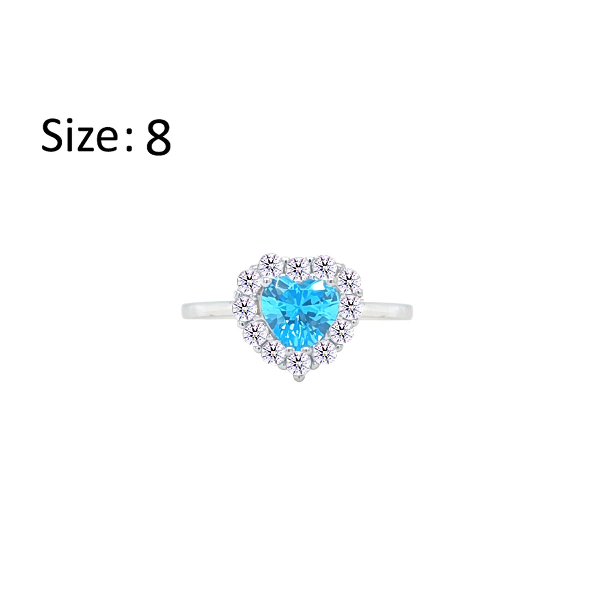 Asfour Crystal Halo Ring With Aquamarine Heart Design In 925 Sterling Silver-RM0151-WM-8