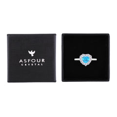Asfour Creations Halo Ring With Aquamarine Heart Design In 925 Sterling Silver – Size 8 – RM0151-WM-8