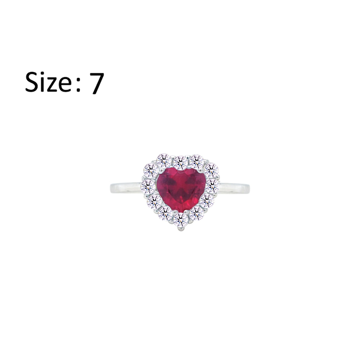 Asfour Crystal Halo Ring With Ruby Heart Design In 925 Sterling Silver-RM0151-WR-7