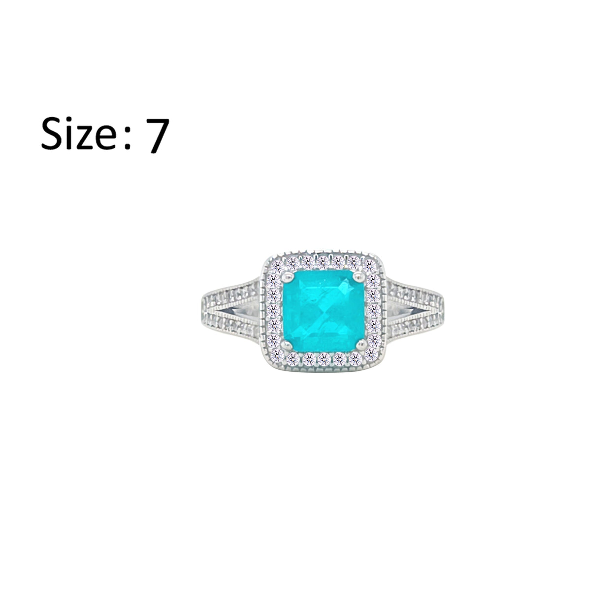 Asfour Crystal Split Shank Halo Ring With Turquoise Square Design In 925 Sterling Silver-RM0152-GC-7