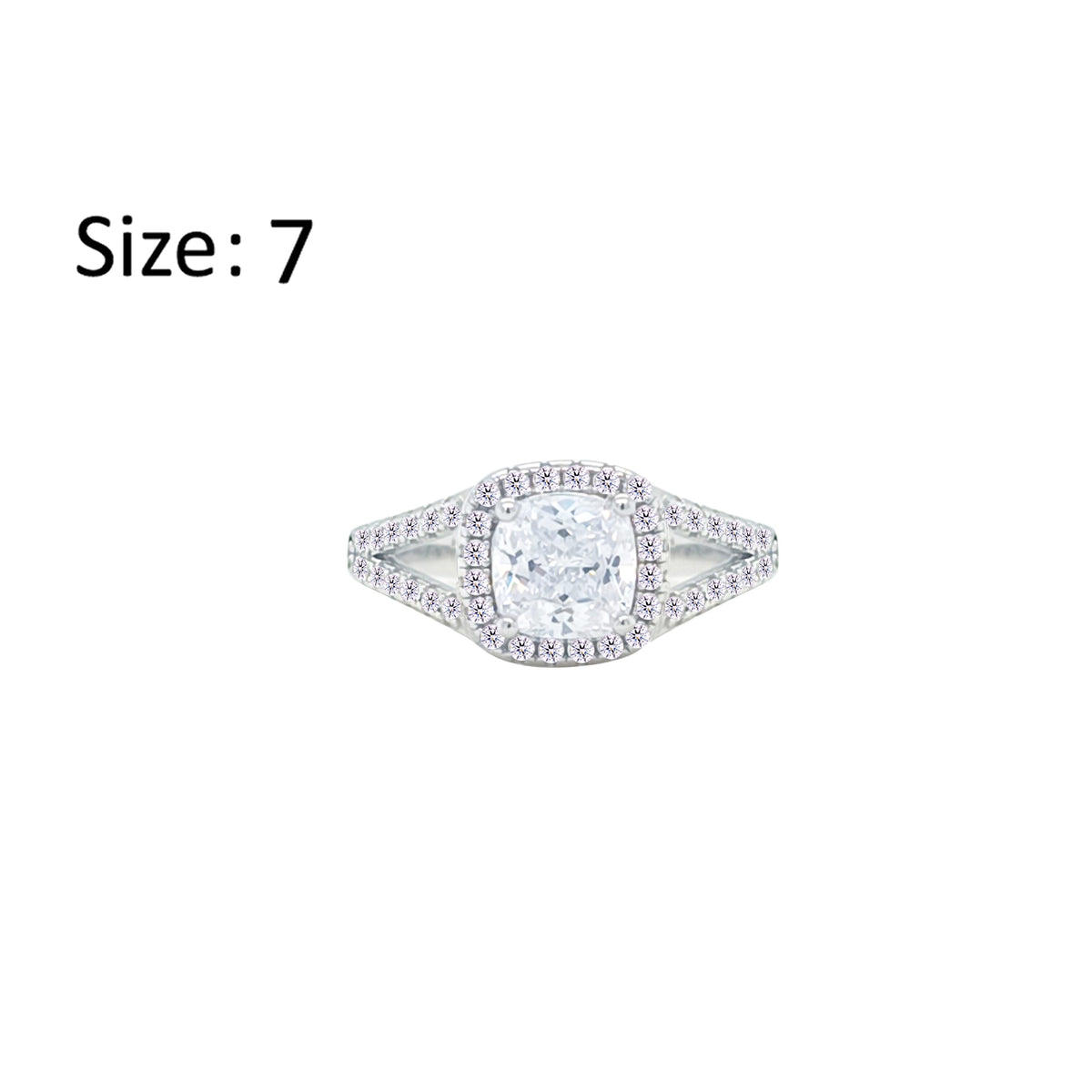 Asfour Crystal Split Shank Halo Ring With Zircon Square Design In 925 Sterling Silver-RM0153-7