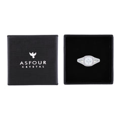 Asfour Crystal Split Shank Halo Ring With Zircon Square Design In 925 Sterling Silver-RM0153-7
